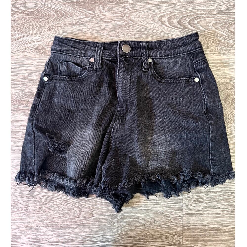 ABound Womens Jean Shorts High Rise Gray Denim Frayed Raw Hem Grunge Size 25